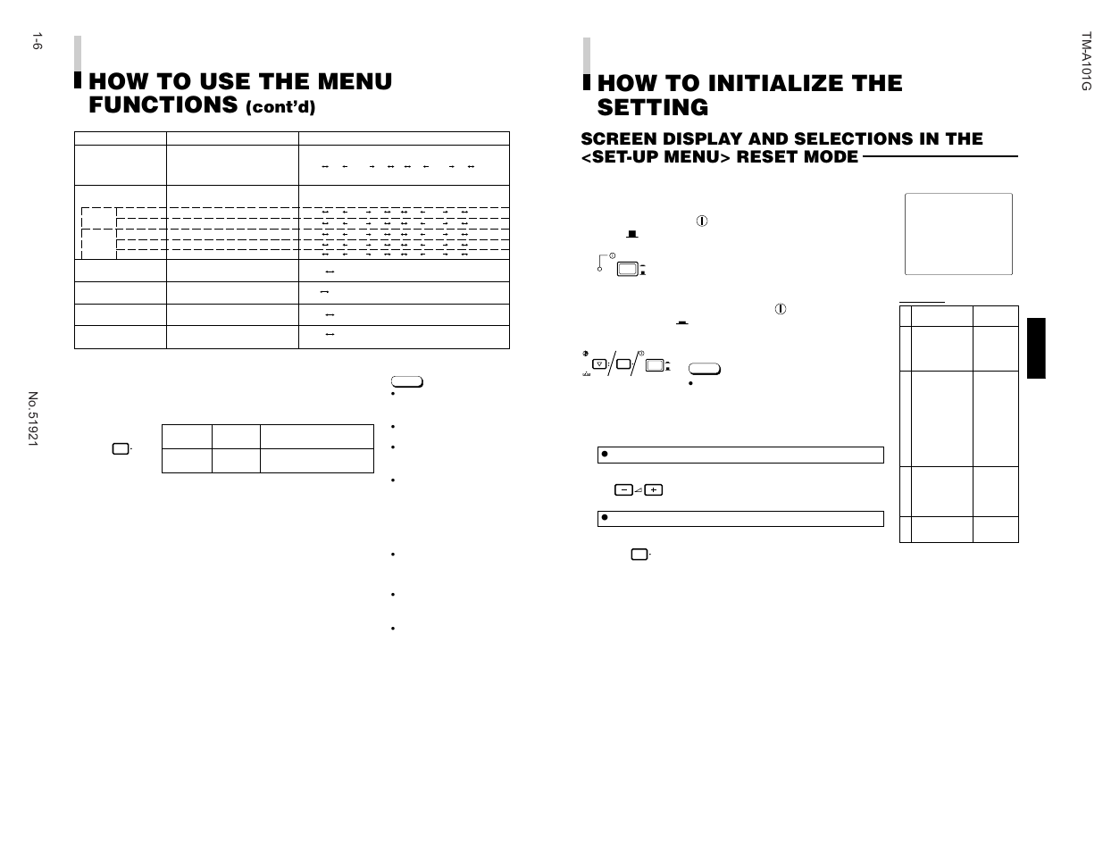 How to initialize the setting, How to use the menu functions, Cont’d) | Press the power ( ) switch to turn the power off, Setting | JVC TM-A101G User Manual | Page 6 / 8