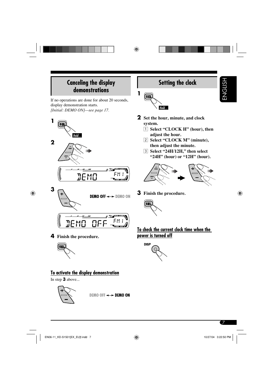 Canceling the display demonstrations, Setting the clock | JVC GET0287-003A User Manual | Page 7 / 26