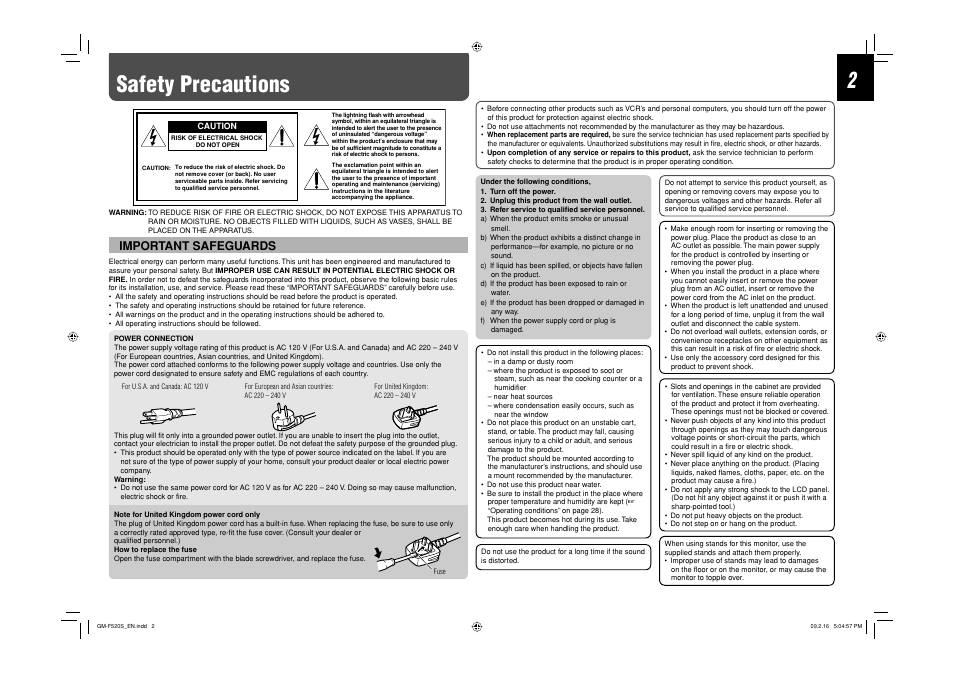 Safety precautions, Important safeguards | JVC GM-F520S User Manual | Page 2 / 32