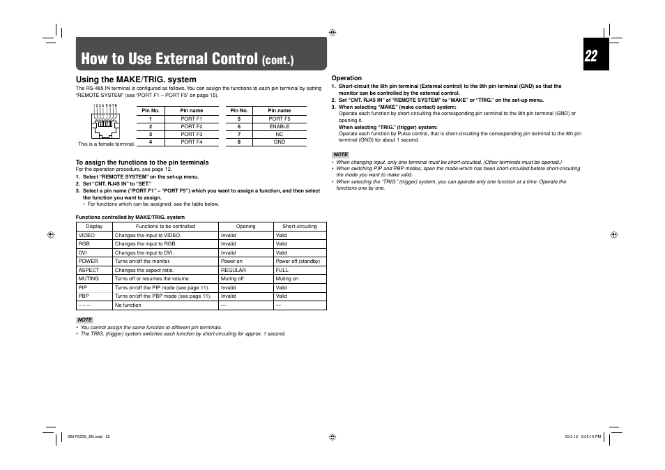 Using the make/trig. system, How to use external control, Cont.) | JVC GM-F520S User Manual | Page 22 / 32