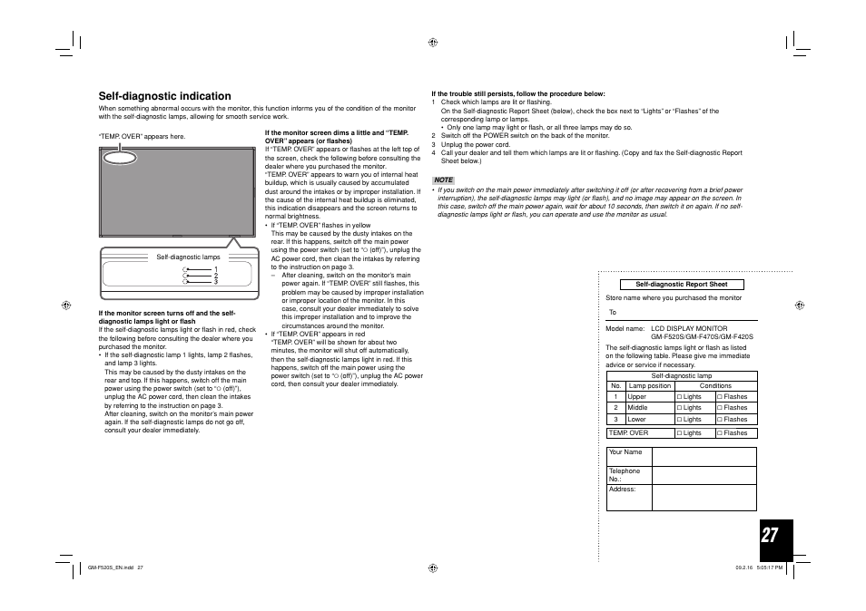 Self-diagnostic indication | JVC GM-F520S User Manual | Page 27 / 32