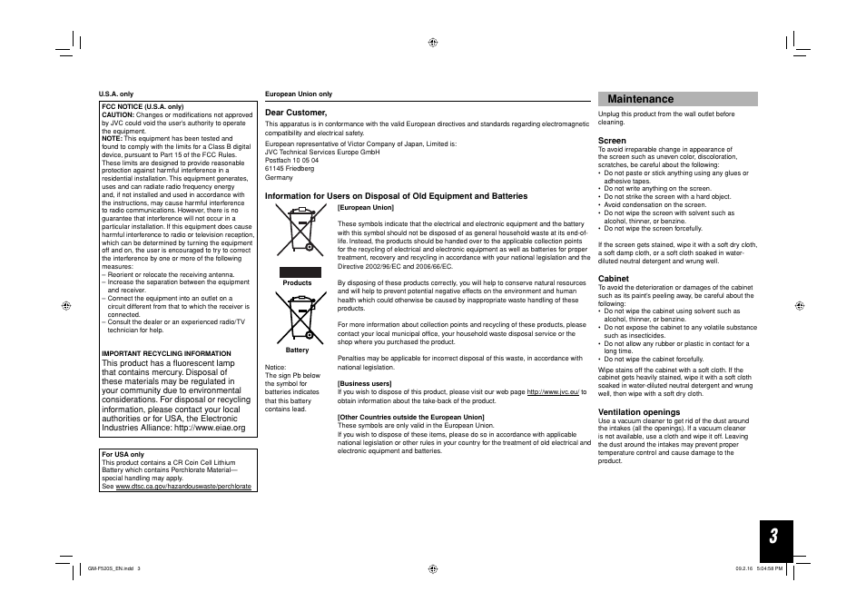Maintenance | JVC GM-F520S User Manual | Page 3 / 32