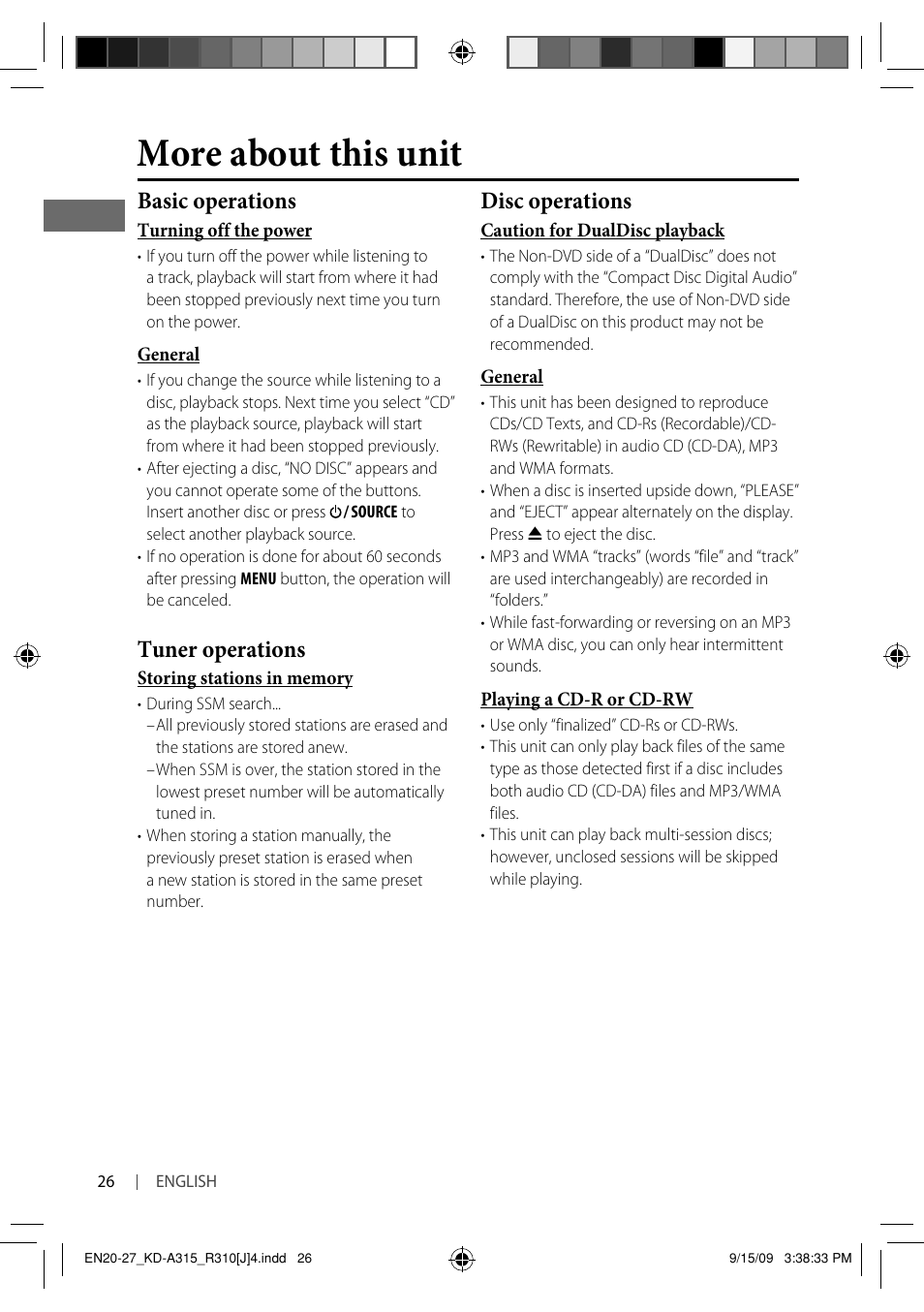 More about this unit, Basic operations, Tuner operations | Disc operations | JVC GET0626-001A User Manual | Page 26 / 107