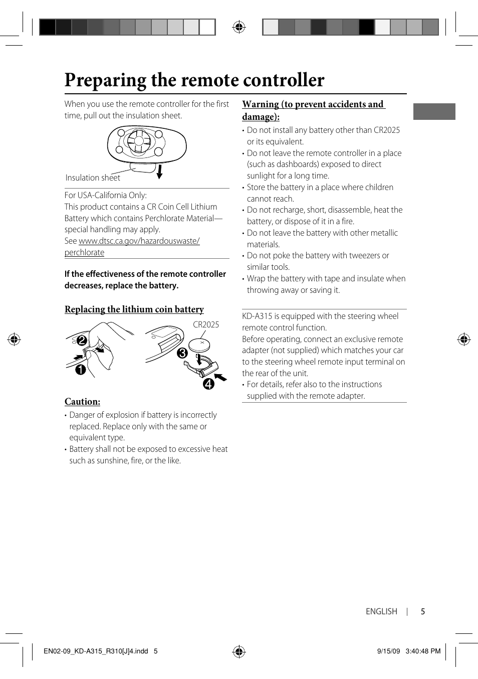 Preparing the remote controller | JVC GET0626-001A User Manual | Page 5 / 107