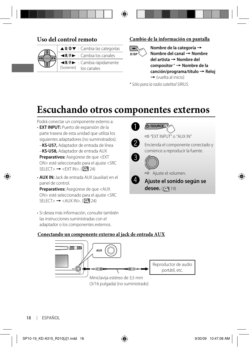 Escuchando otros componentes externos, Uso del control remoto | JVC GET0626-001A User Manual | Page 52 / 107