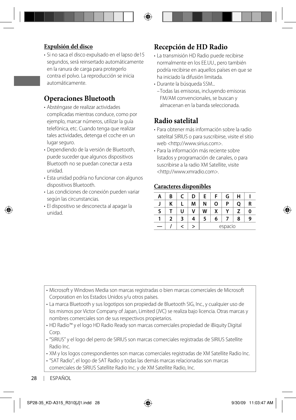 Operaciones bluetooth, Recepción de hd radio, Radio satelital | JVC GET0626-001A User Manual | Page 62 / 107