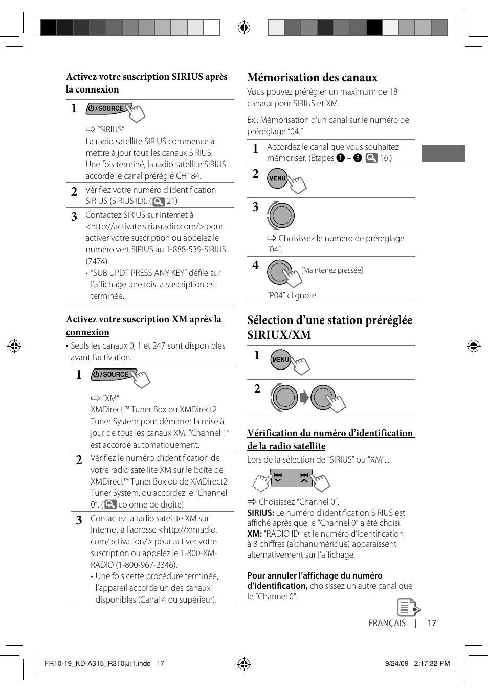 Mémorisation des canaux, Sélection d’une station préréglée siriux/xm | JVC GET0626-001A User Manual | Page 85 / 107