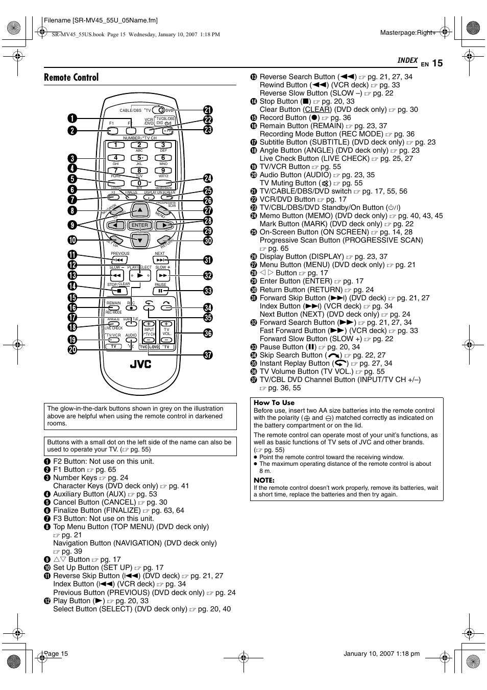 Remote control | JVC SR MV45U User Manual | Page 15 / 88