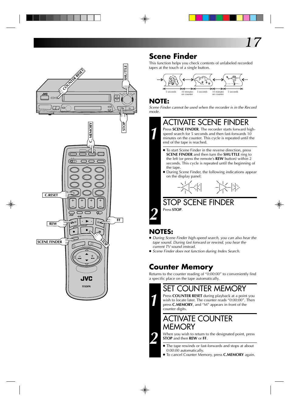 Activate scene finder, Stop scene finder, Scene finder | JVC HR-J235EK User Manual | Page 17 / 48