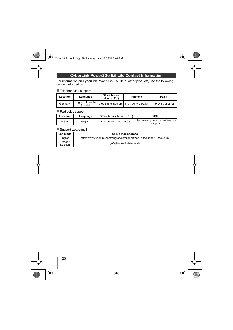 Cyberlink power2go 5.5 lite contact information | JVC LYT1942-001A User Manual | Page 20 / 52