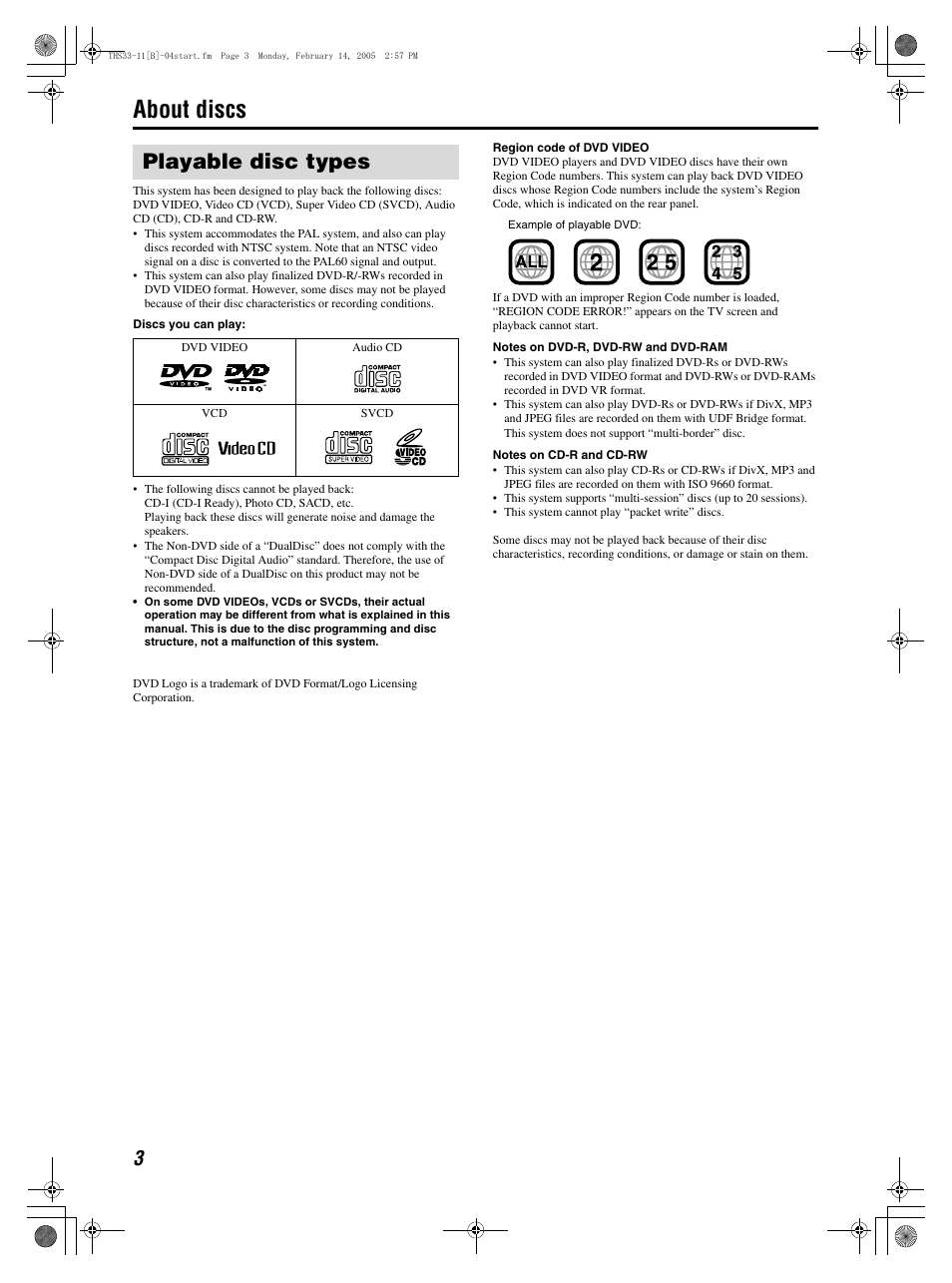 About discs, Playable disc types | JVC GVT0155-001A User Manual | Page 6 / 43