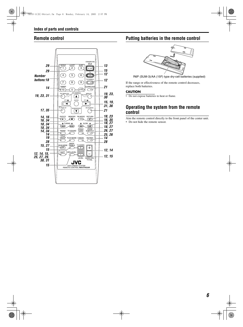 Operating the system from the remote control, Index of parts and controls | JVC GVT0155-001A User Manual | Page 9 / 43