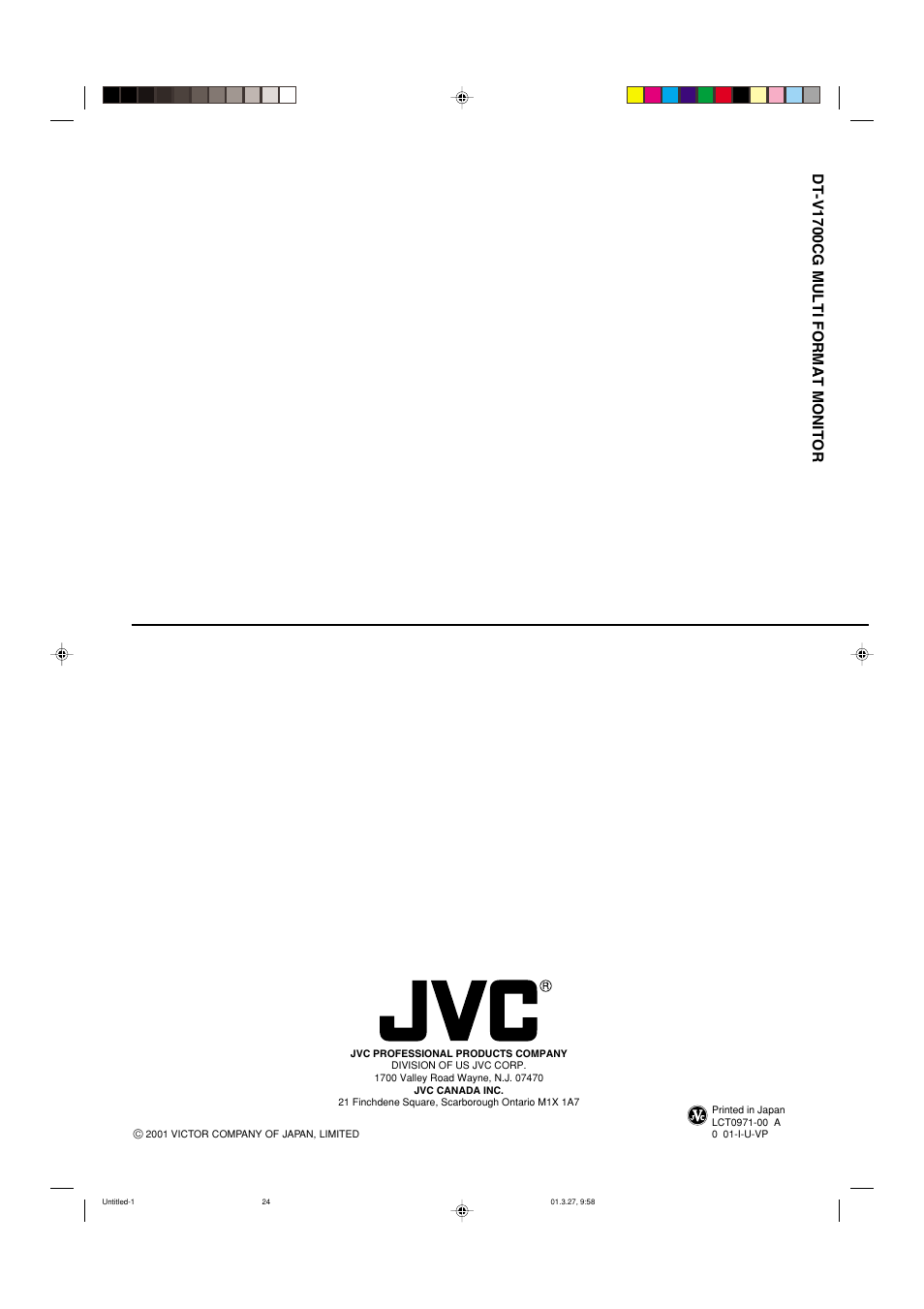 Dt-v1700cg multi format monitor | JVC V1700CG User Manual | Page 24 / 24