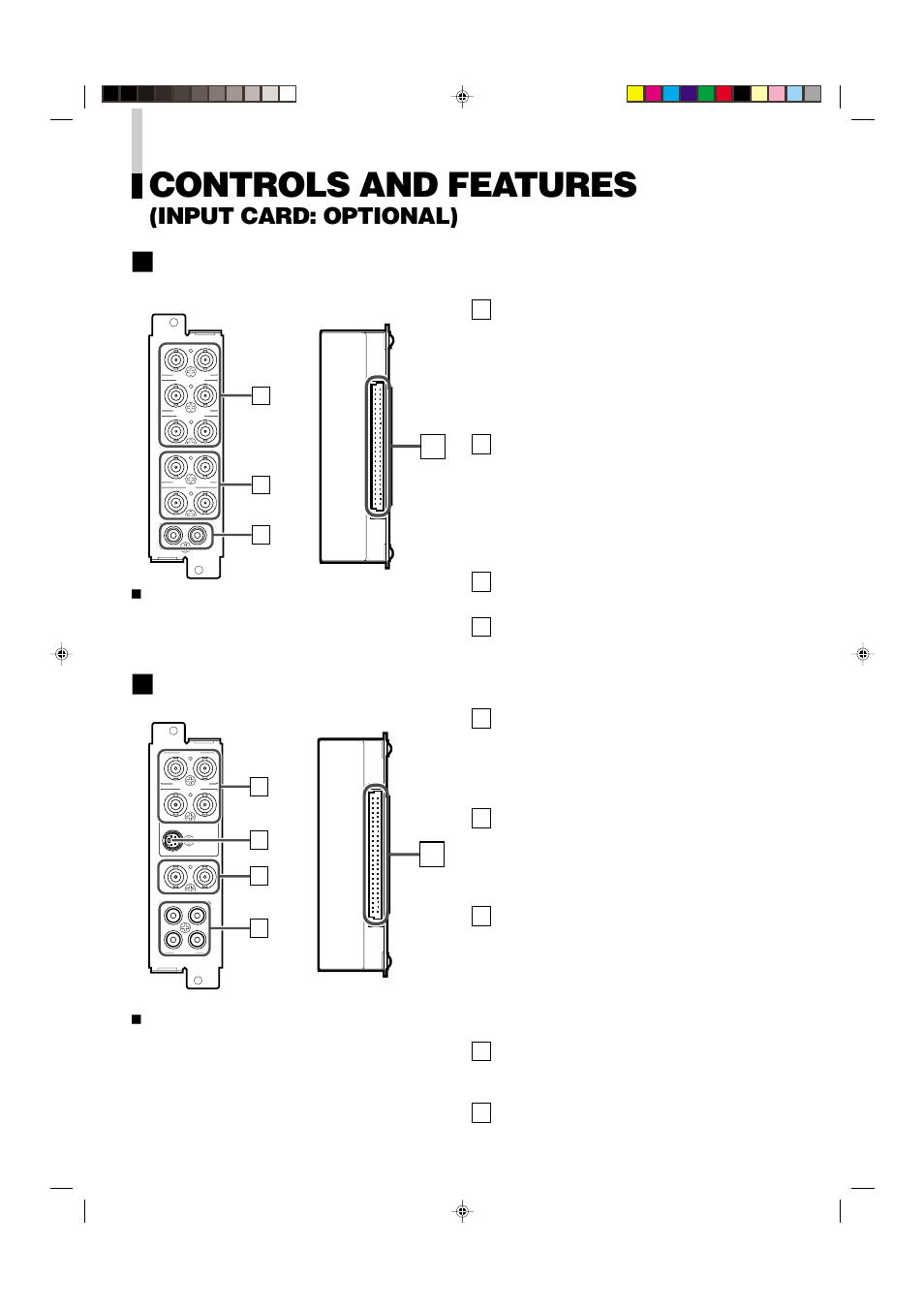 Controls and features, Component/rgb input card (optional: if-c01comg), Video input card (optional: if-c01png) | Input card: optional) | JVC V1700CG User Manual | Page 6 / 24