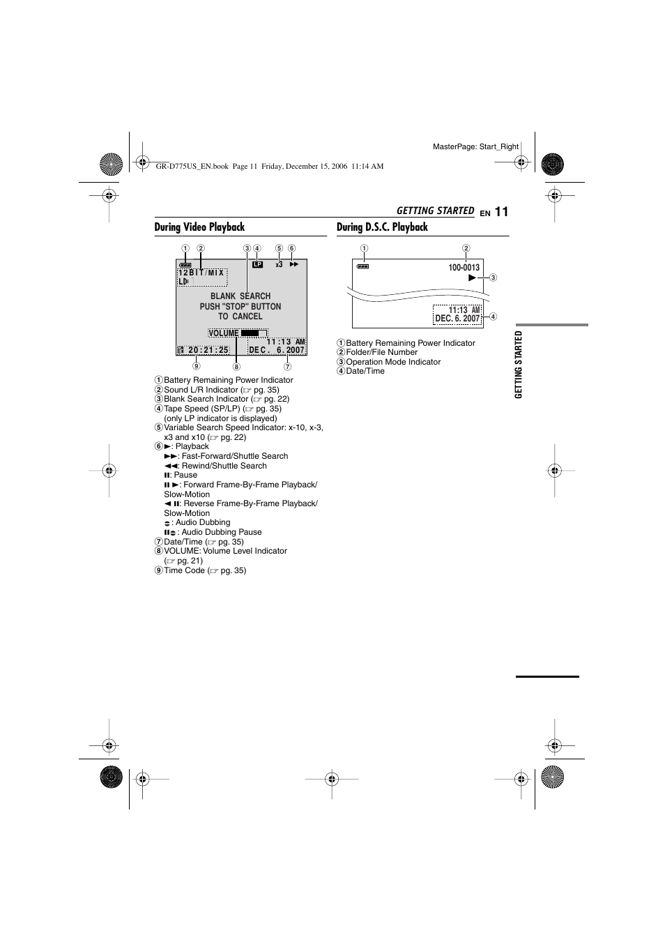 During video playback, During d.s.c. playback | JVC GR-D775U User Manual | Page 11 / 52