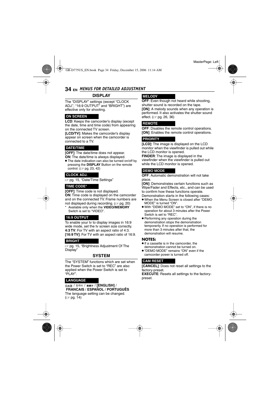 Time code, Pg. 34), Pg. 34, 35) | JVC GR-D775U User Manual | Page 34 / 52