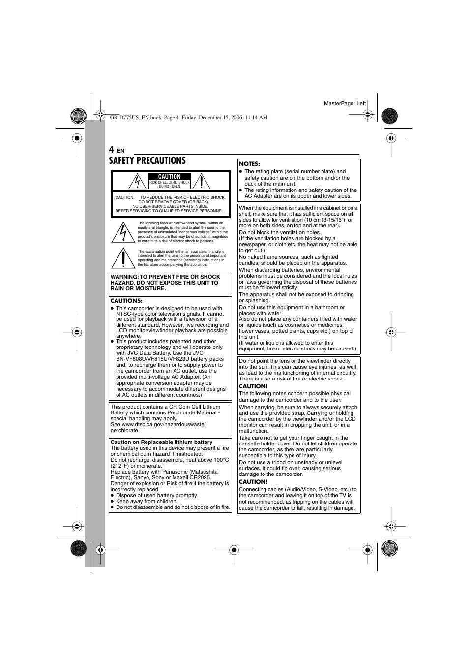 Safety precautions | JVC GR-D775U User Manual | Page 4 / 52
