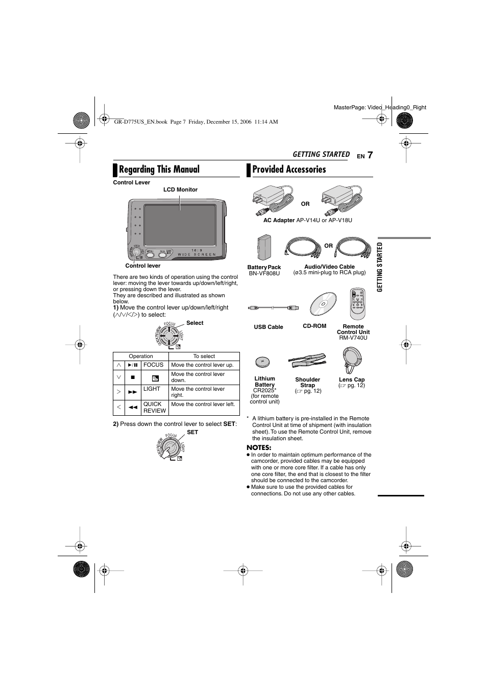 Getting started, Regarding this manual, Provided accessories | Regarding this manual provided accessories | JVC GR-D775U User Manual | Page 7 / 52