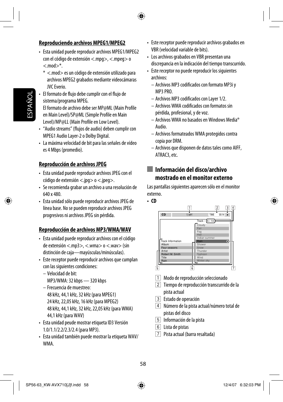 Español | JVC KW-ADV790 User Manual | Page 126 / 207