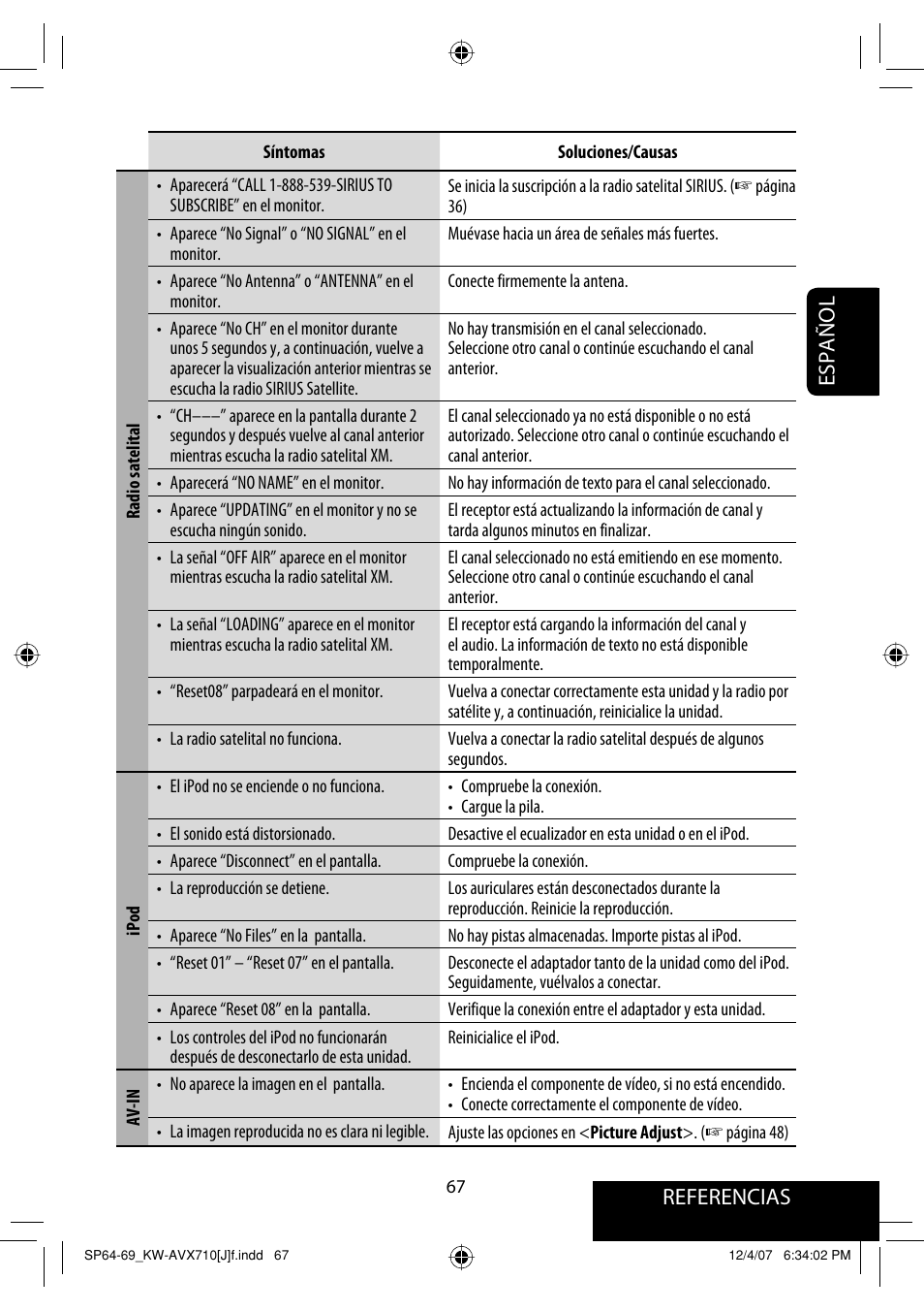 Referencias español | JVC KW-ADV790 User Manual | Page 135 / 207