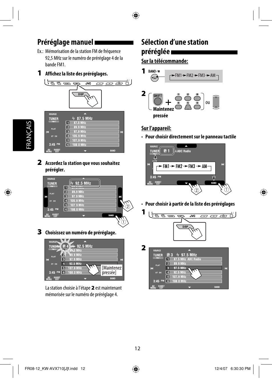 Sélection d’une station préréglée, Préréglage manuel | JVC KW-ADV790 User Manual | Page 148 / 207