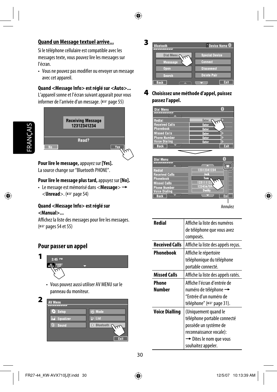 Français, Pour passer un appel | JVC KW-ADV790 User Manual | Page 166 / 207