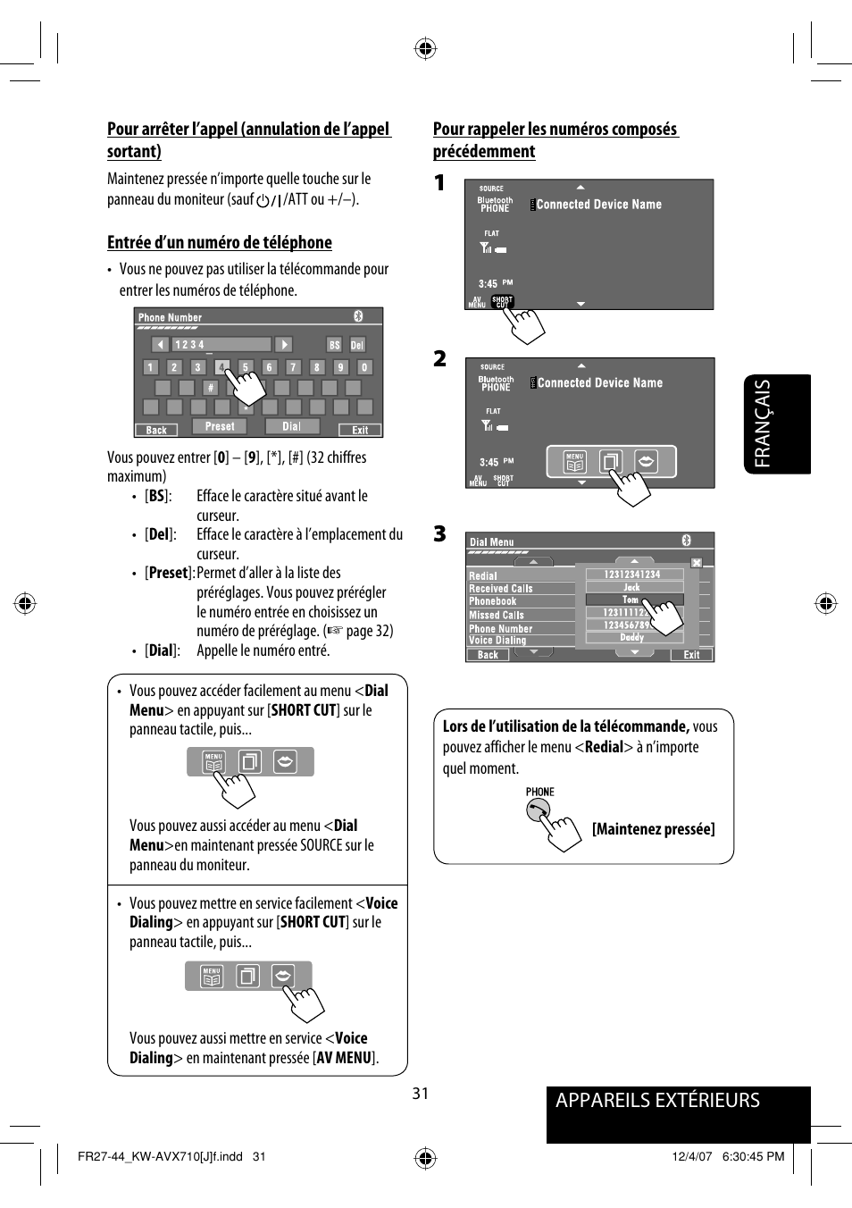 Appareils extérieurs français | JVC KW-ADV790 User Manual | Page 167 / 207