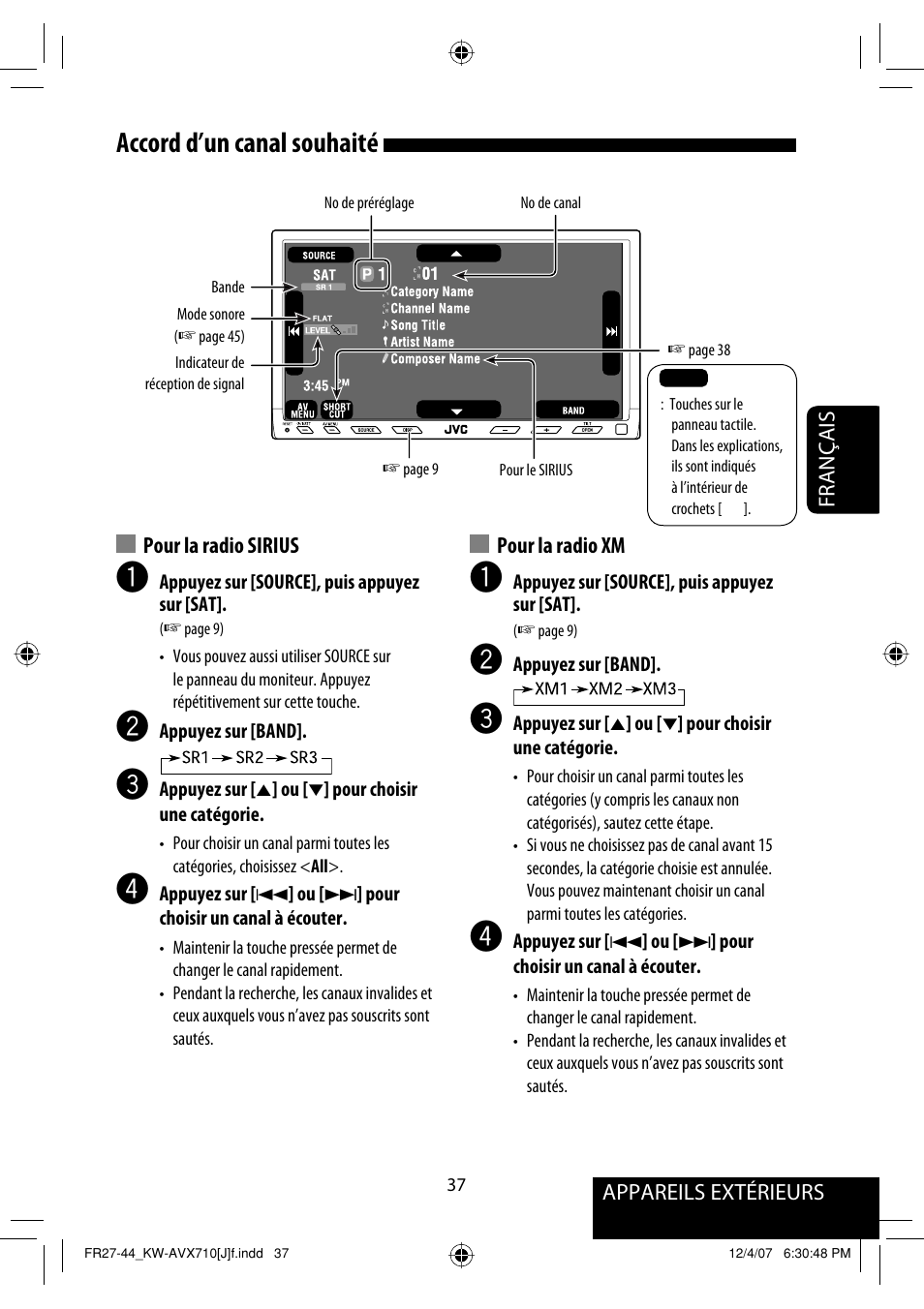 Accord d’un canal souhaité | JVC KW-ADV790 User Manual | Page 173 / 207