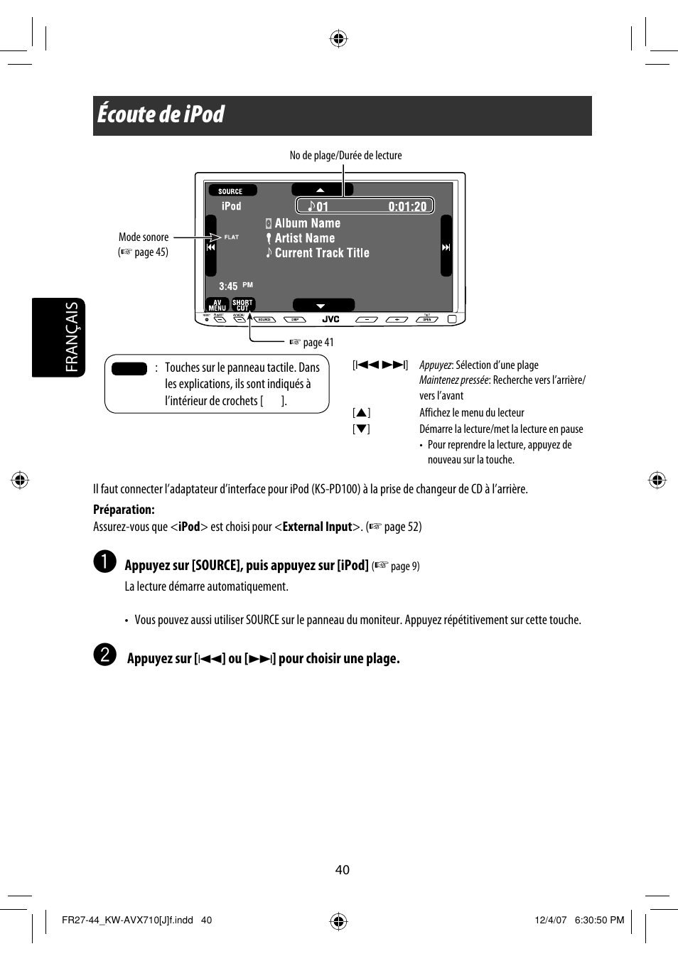 Écoute de ipod, Français | JVC KW-ADV790 User Manual | Page 176 / 207