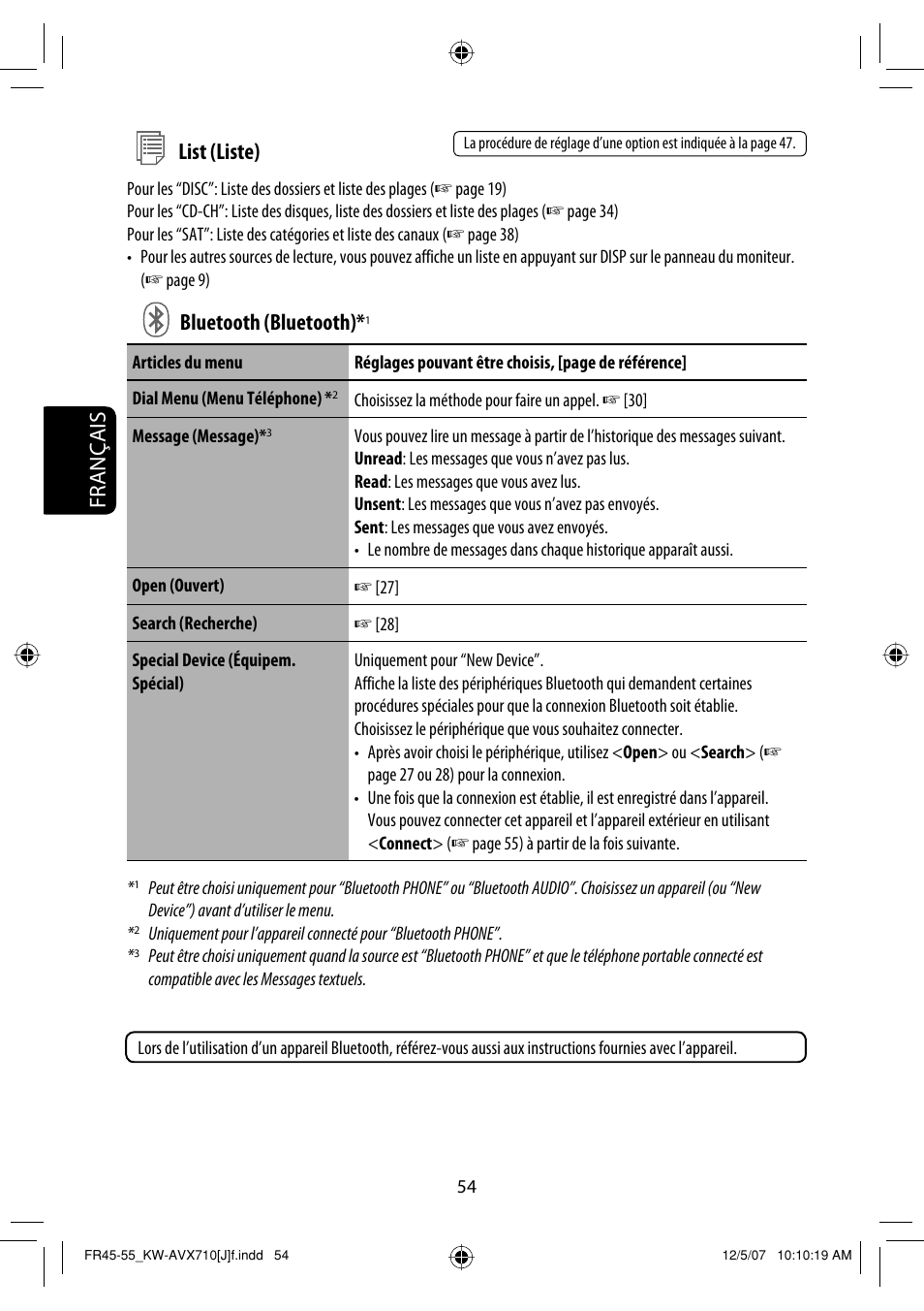 Français bluetooth (bluetooth), List (liste) | JVC KW-ADV790 User Manual | Page 190 / 207
