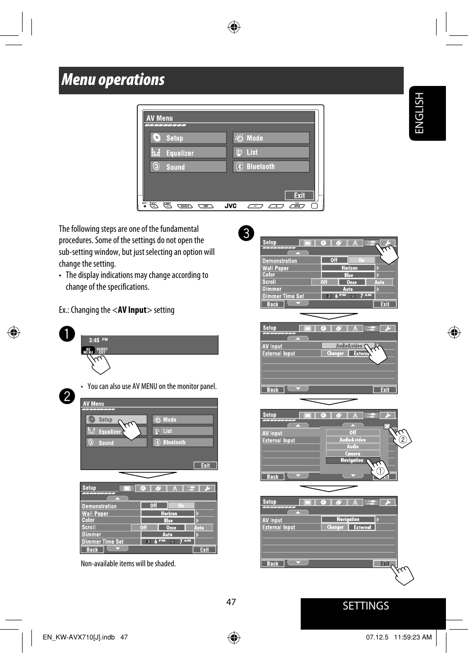 Menu operations | JVC KW-ADV790 User Manual | Page 47 / 207