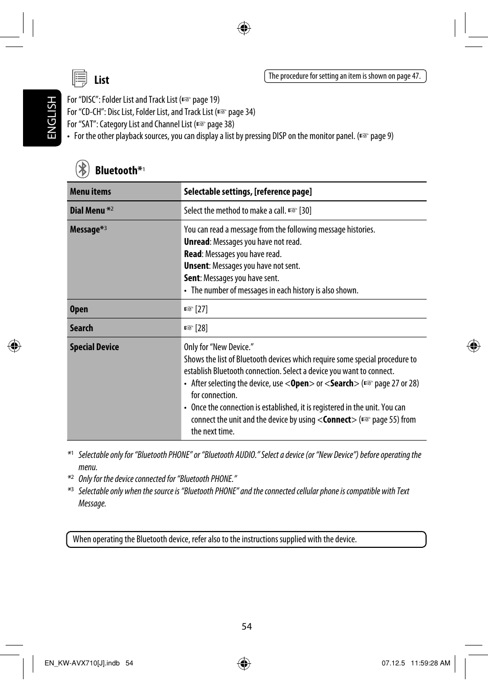 English bluetooth, List | JVC KW-ADV790 User Manual | Page 54 / 207