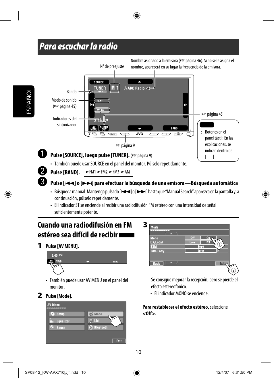 Para escuchar la radio | JVC KW-ADV790 User Manual | Page 78 / 207