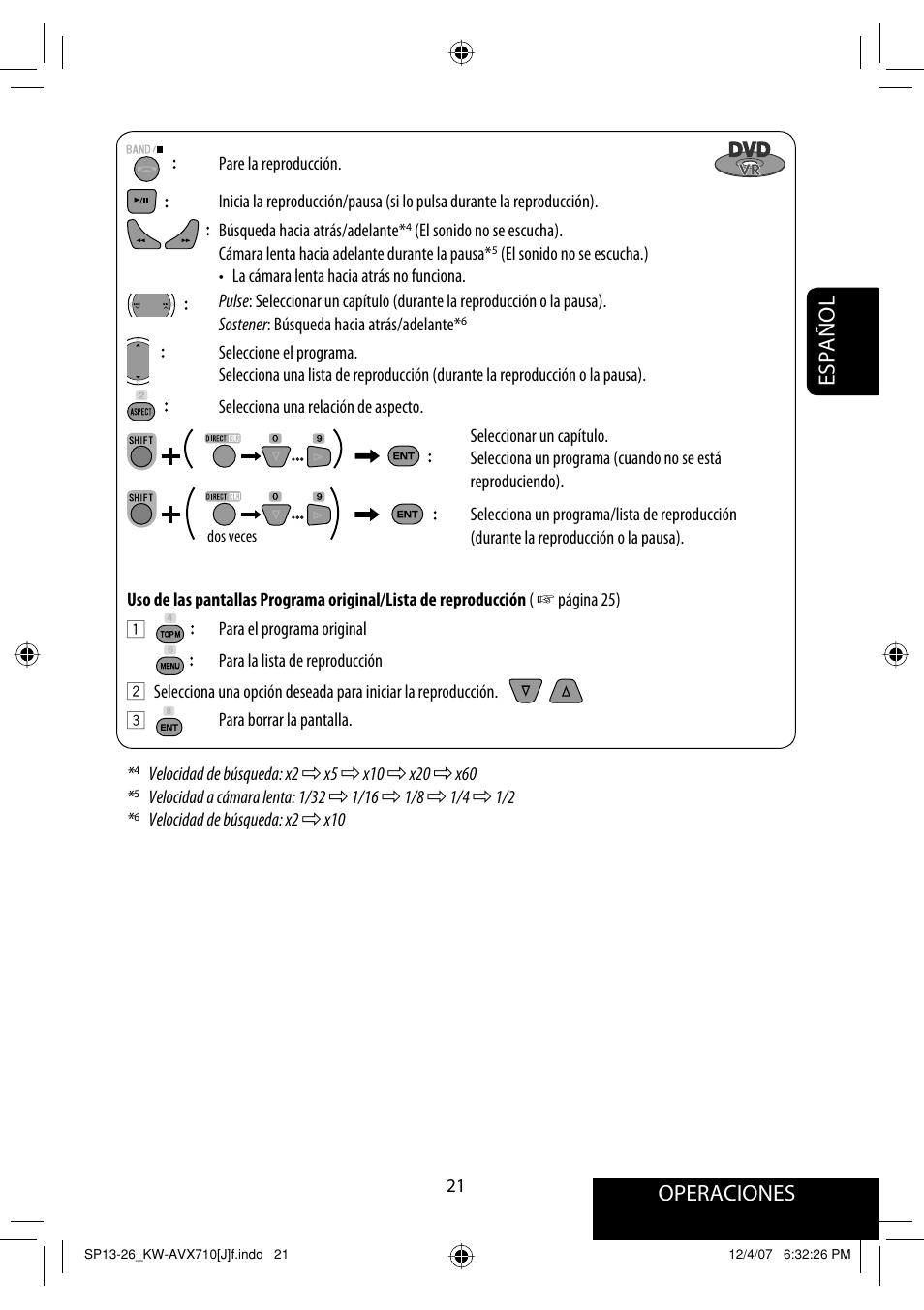 Operaciones, Español | JVC KW-ADV790 User Manual | Page 89 / 207