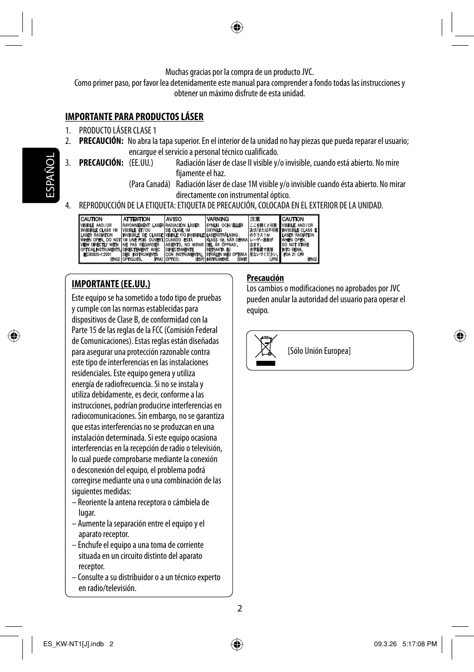 Espanol, Esp añol | JVC KW-NT1 User Manual | Page 100 / 293