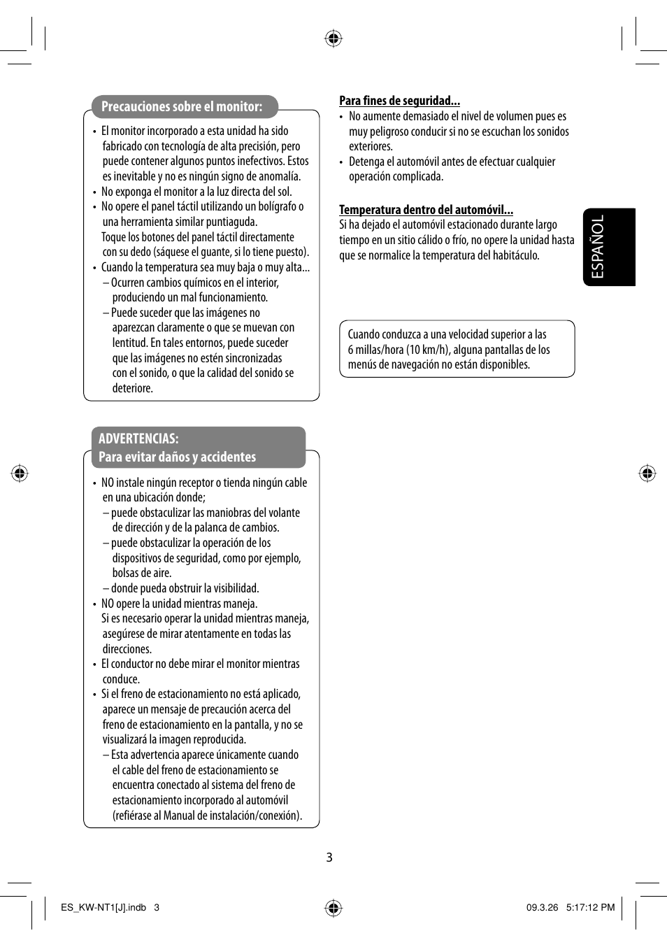 Esp añol | JVC KW-NT1 User Manual | Page 101 / 293