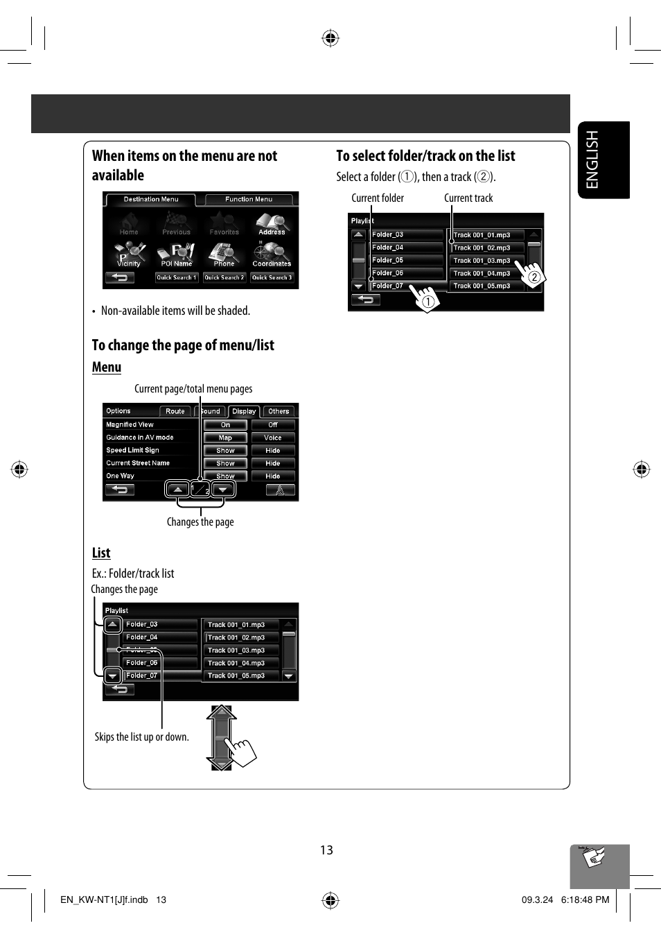 English when items on the menu are not available | JVC KW-NT1 User Manual | Page 13 / 293
