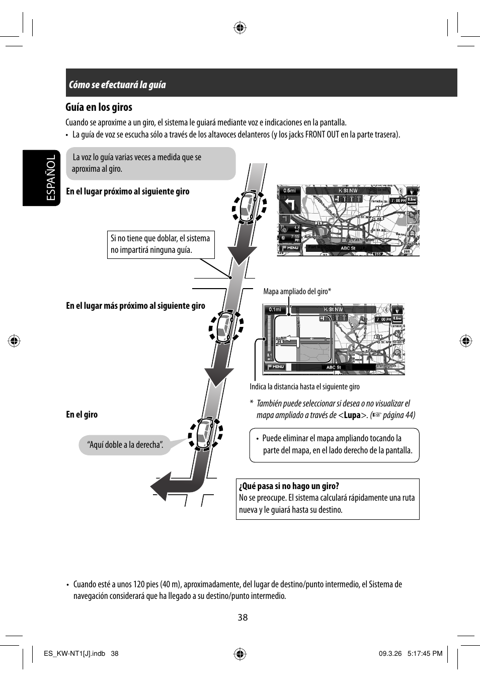 Esp añol guía en los giros | JVC KW-NT1 User Manual | Page 136 / 293