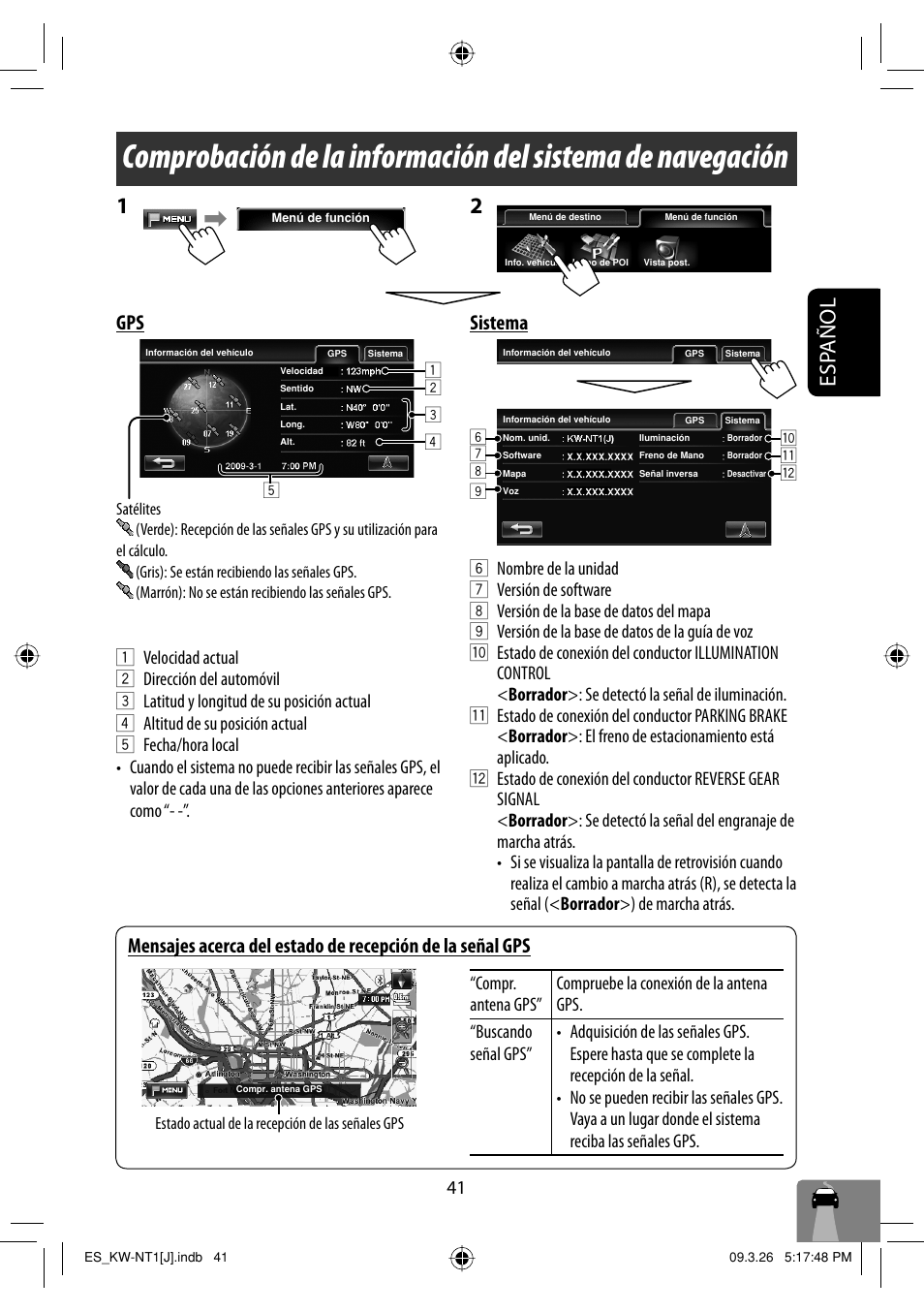 Esp añol, Sistema | JVC KW-NT1 User Manual | Page 139 / 293