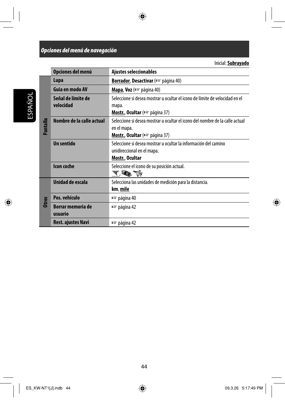 Esp añol | JVC KW-NT1 User Manual | Page 142 / 293