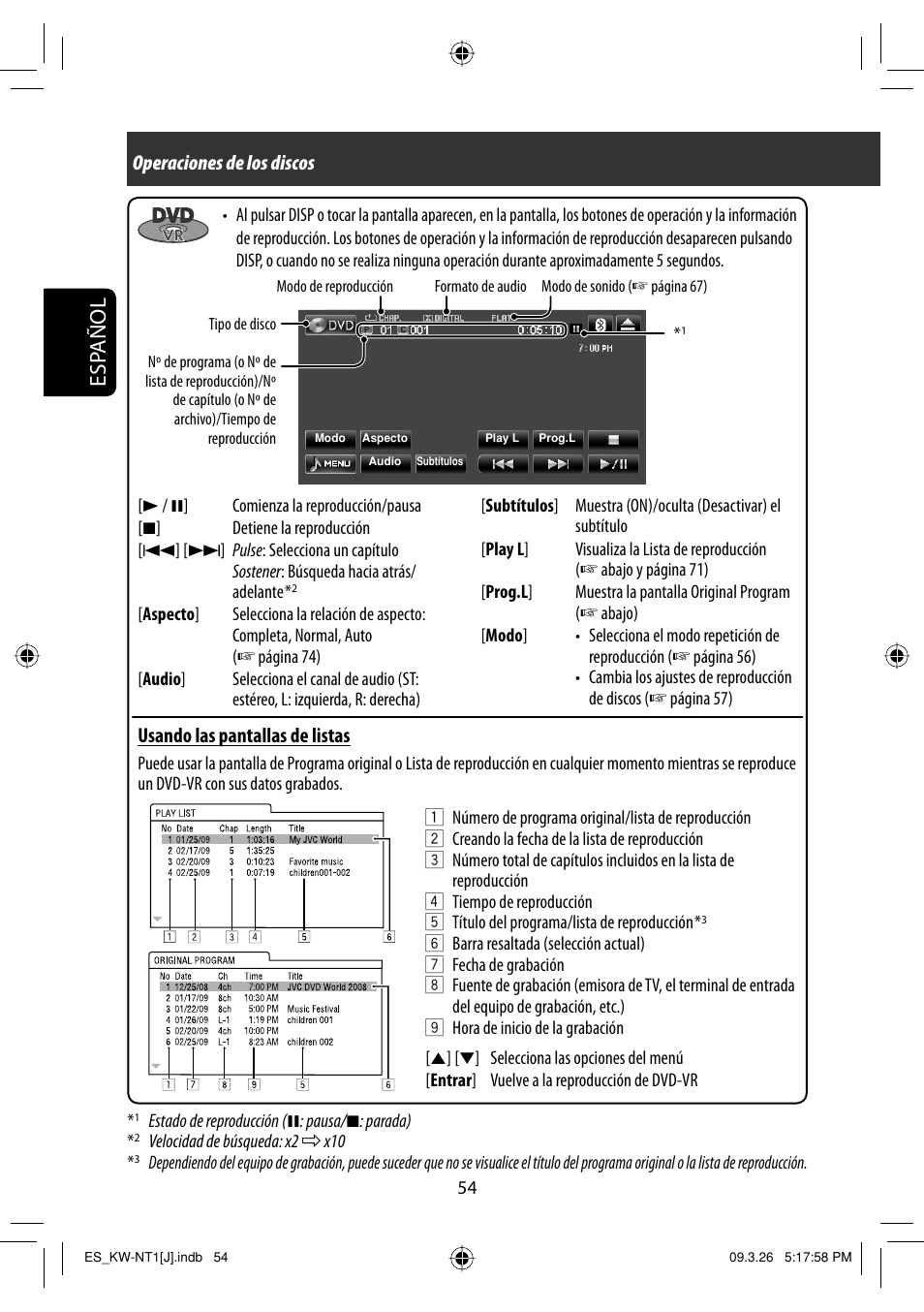 Esp añol, Operaciones de los discos, Usando las pantallas de listas | JVC KW-NT1 User Manual | Page 152 / 293