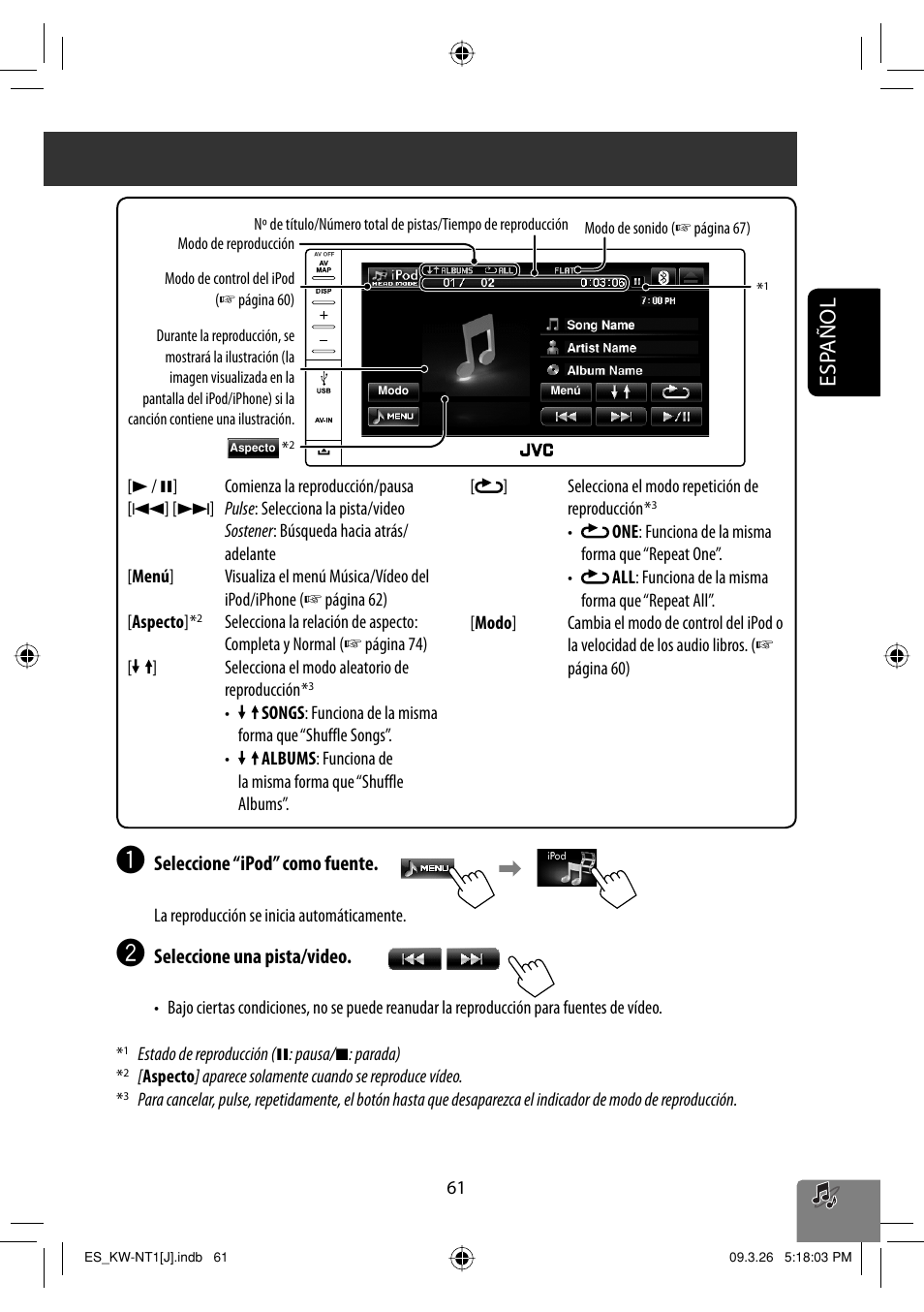 Esp añol | JVC KW-NT1 User Manual | Page 159 / 293
