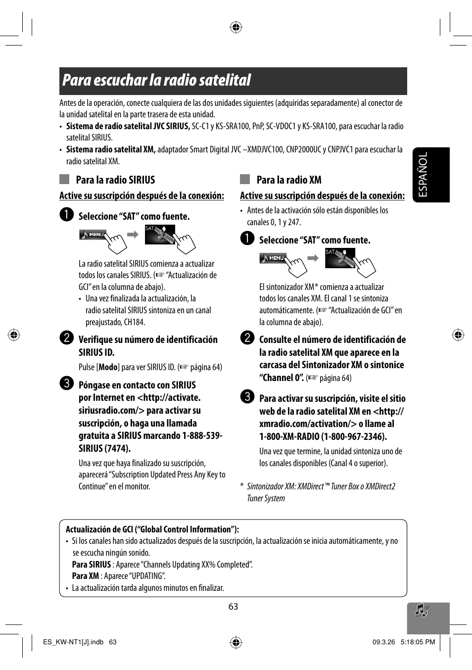 Para escuchar la radio satelital | JVC KW-NT1 User Manual | Page 161 / 293