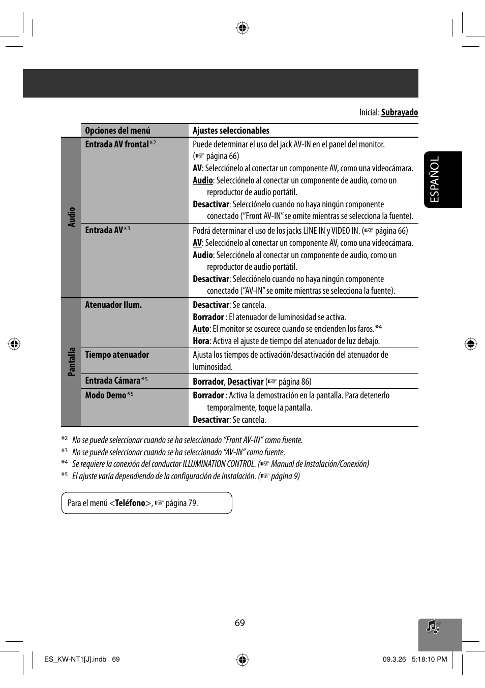 Esp añol | JVC KW-NT1 User Manual | Page 167 / 293