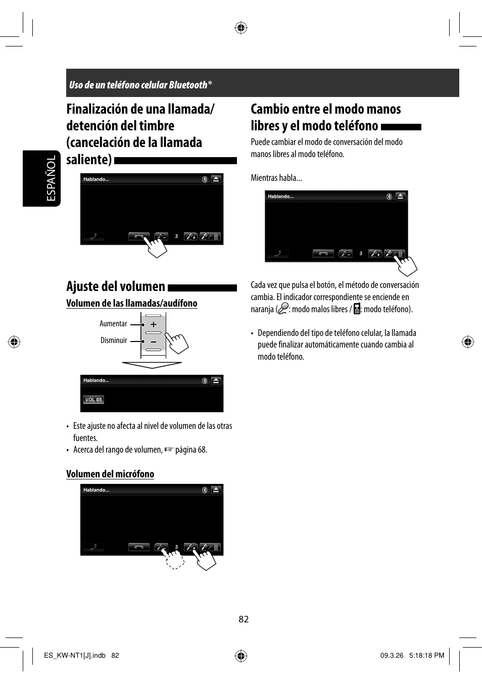 Ajuste del volumen, Esp añol | JVC KW-NT1 User Manual | Page 180 / 293