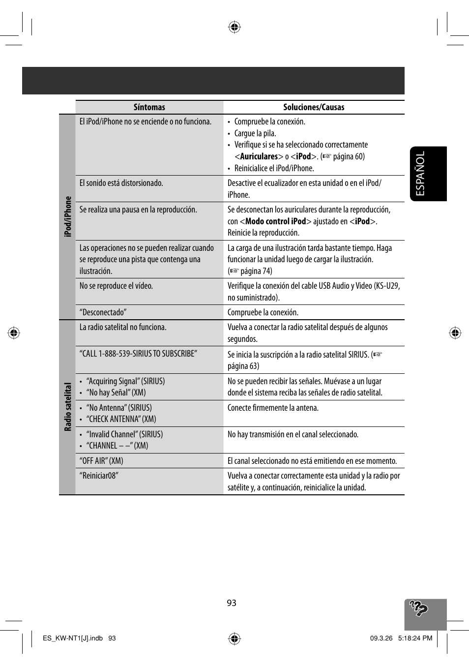 Esp añol | JVC KW-NT1 User Manual | Page 191 / 293