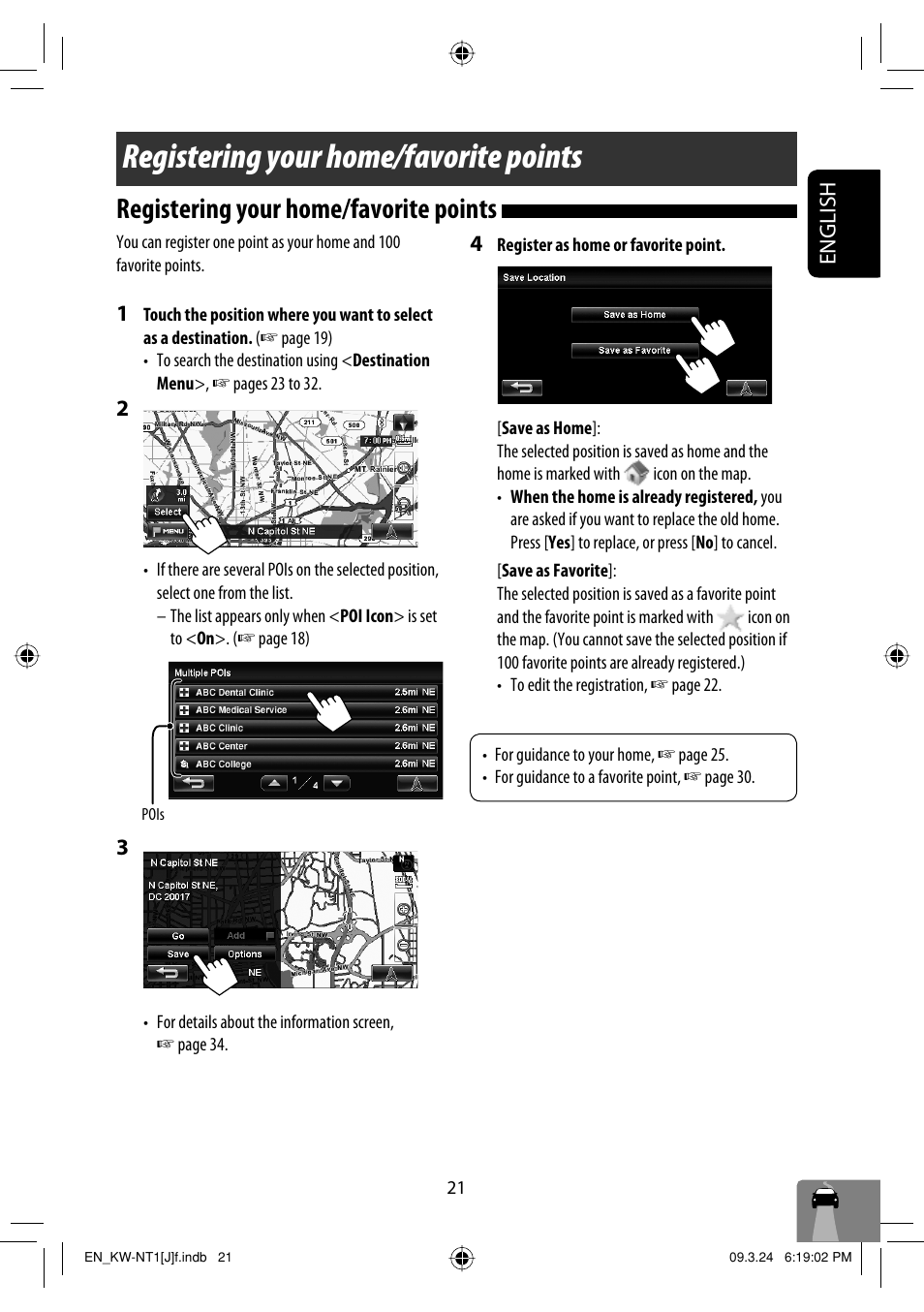 Registering your home/favorite points, English | JVC KW-NT1 User Manual | Page 21 / 293