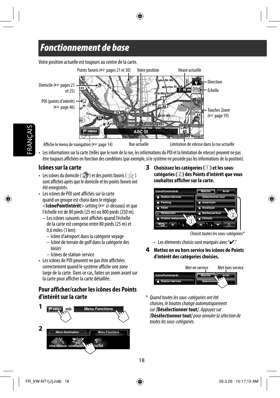 Fonctionnement de base, Français, Icônes sur la carte | JVC KW-NT1 User Manual | Page 212 / 293