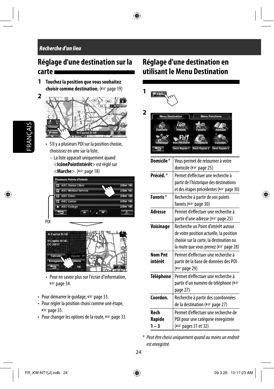 Reglage d'une destination sur la carte, Réglage d'une destination sur la carte, Français | Recherche d'un lieu | JVC KW-NT1 User Manual | Page 218 / 293