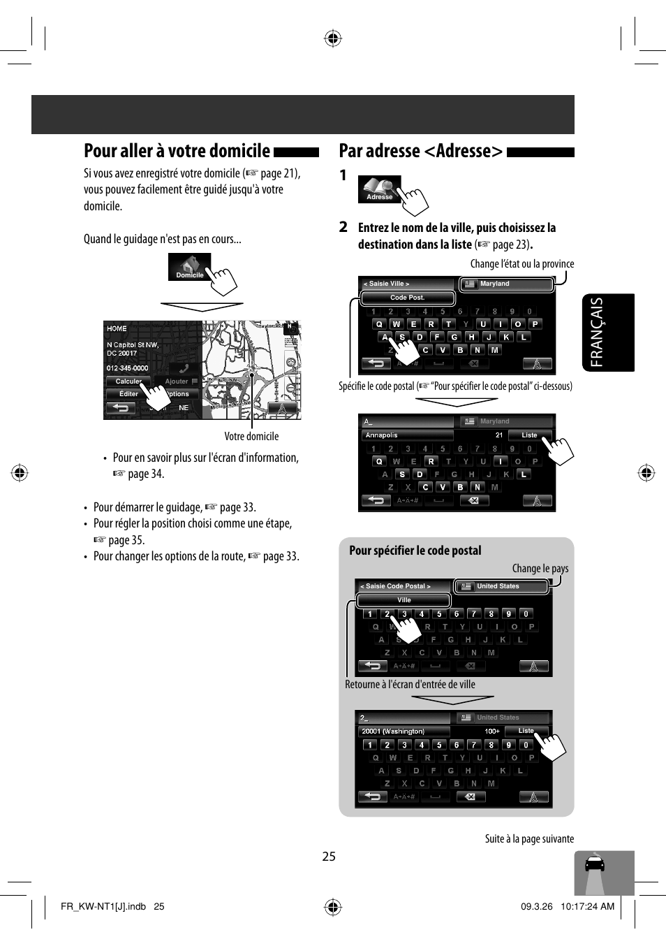 Pour aller a votre domicile, Par adresse <adresse, Pour aller à votre domicile | Français | JVC KW-NT1 User Manual | Page 219 / 293